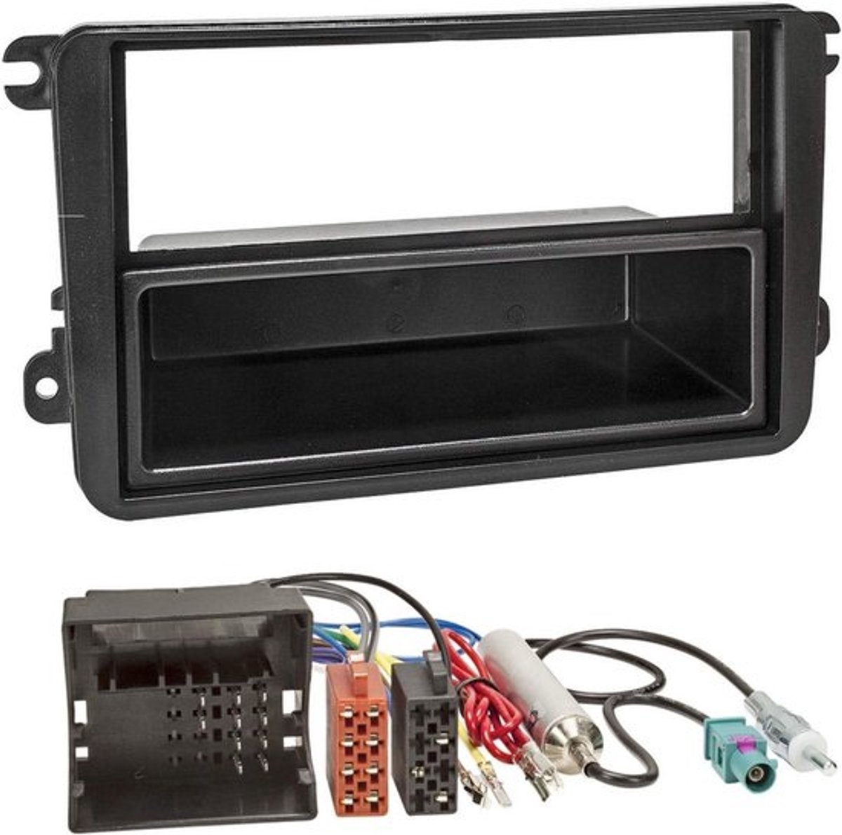 1 DIN Radio Inbouwkit met Antenne Adapter en ISO Kabel voor Volkswagen, Skoda, Seat