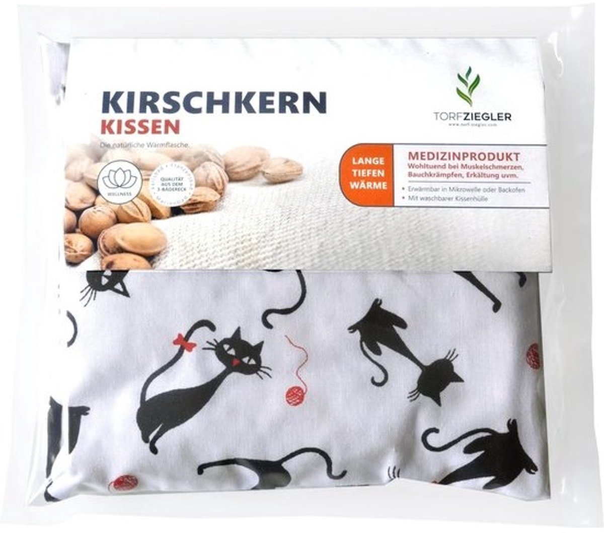 Kersenpitkussen met wasbare katoenen cover - Warmte- en koudetherapie kussen, 400 g, 100% katoen, natuurlijk en ecologisch (19 x 18 cm)