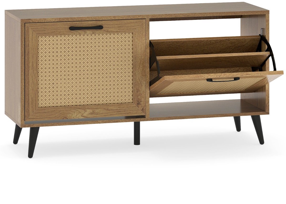 SureDeal® - Schoenenkast - Rieten Deuren Smalle - Kleppen Schoenenrek - Verstelbaar - Afneembare Plank - 100x30x53 cm - Naturel
