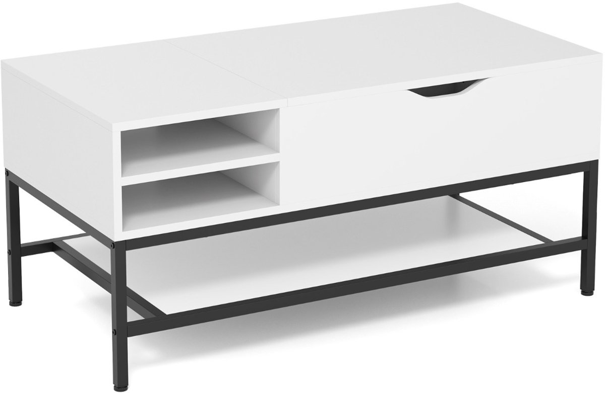 SureDeal® - Salontafel - Opklapbaar Blad - Verborgen Vak - Verwijderbare Opbergplank Opvouwbare - Wit - 100x49,5x47,5 cm