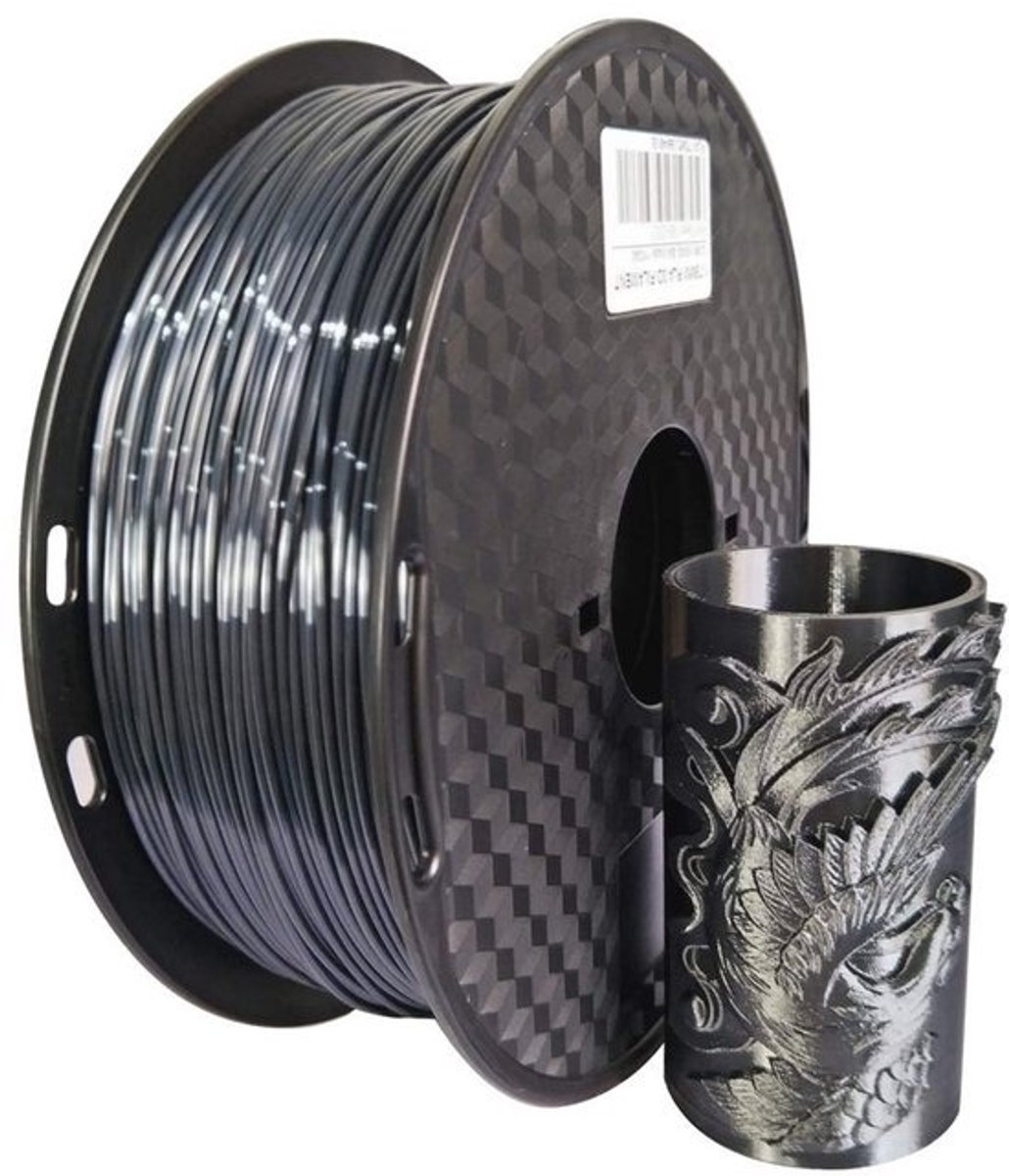 Zijde PLA-filament 1,75 mm voor 3D-printers - Lichtzwart, 1 kg spoel