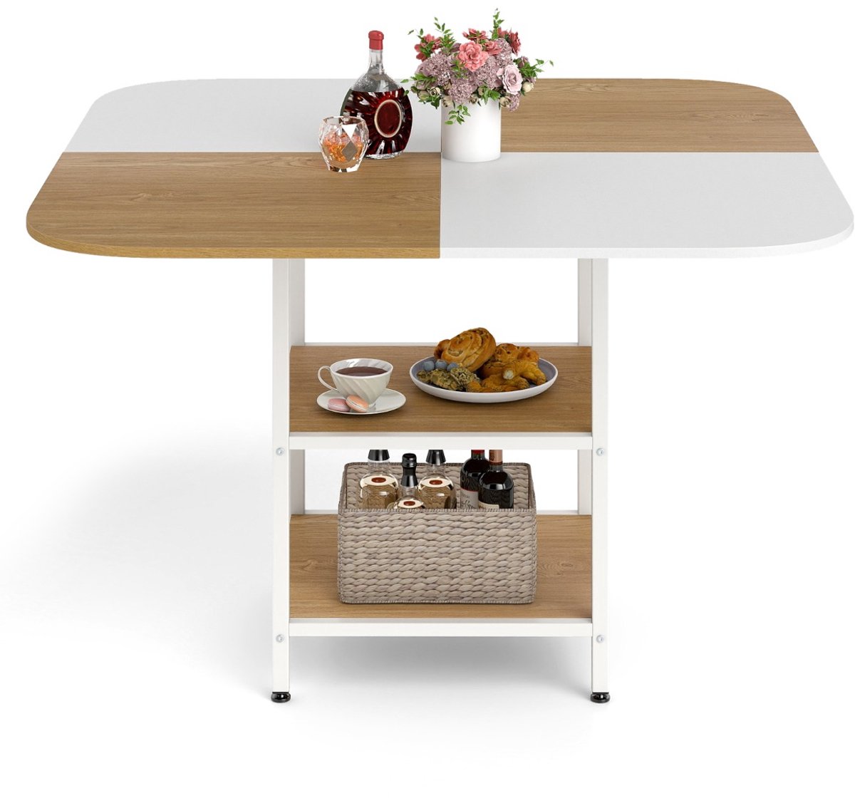 SureDeal® - Eettafel - Moderne Vierkante Keukentafel - Veelkleurig Tafelblad Opbergvakken - 120x120x77 cm - Naturel