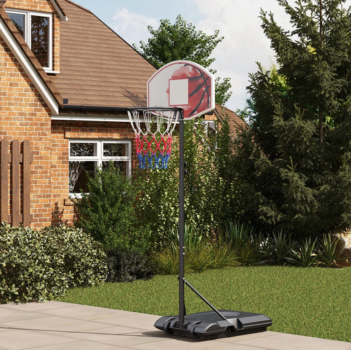 COVREO Basketbalstandaard 216-246 cm zwart staal en kunststof - verrijdbaar - voor binnen en buiten