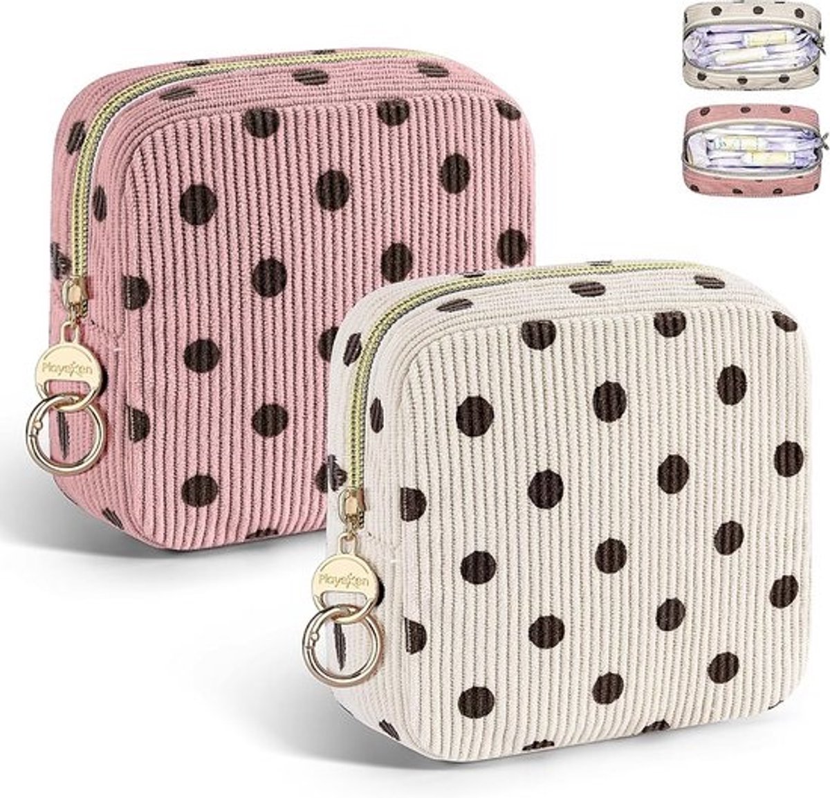 2 Stuks Compacte Cosmetica & Menstruatie Tas voor Maandverband en Tampons - Handige Toilet- en Noodtas