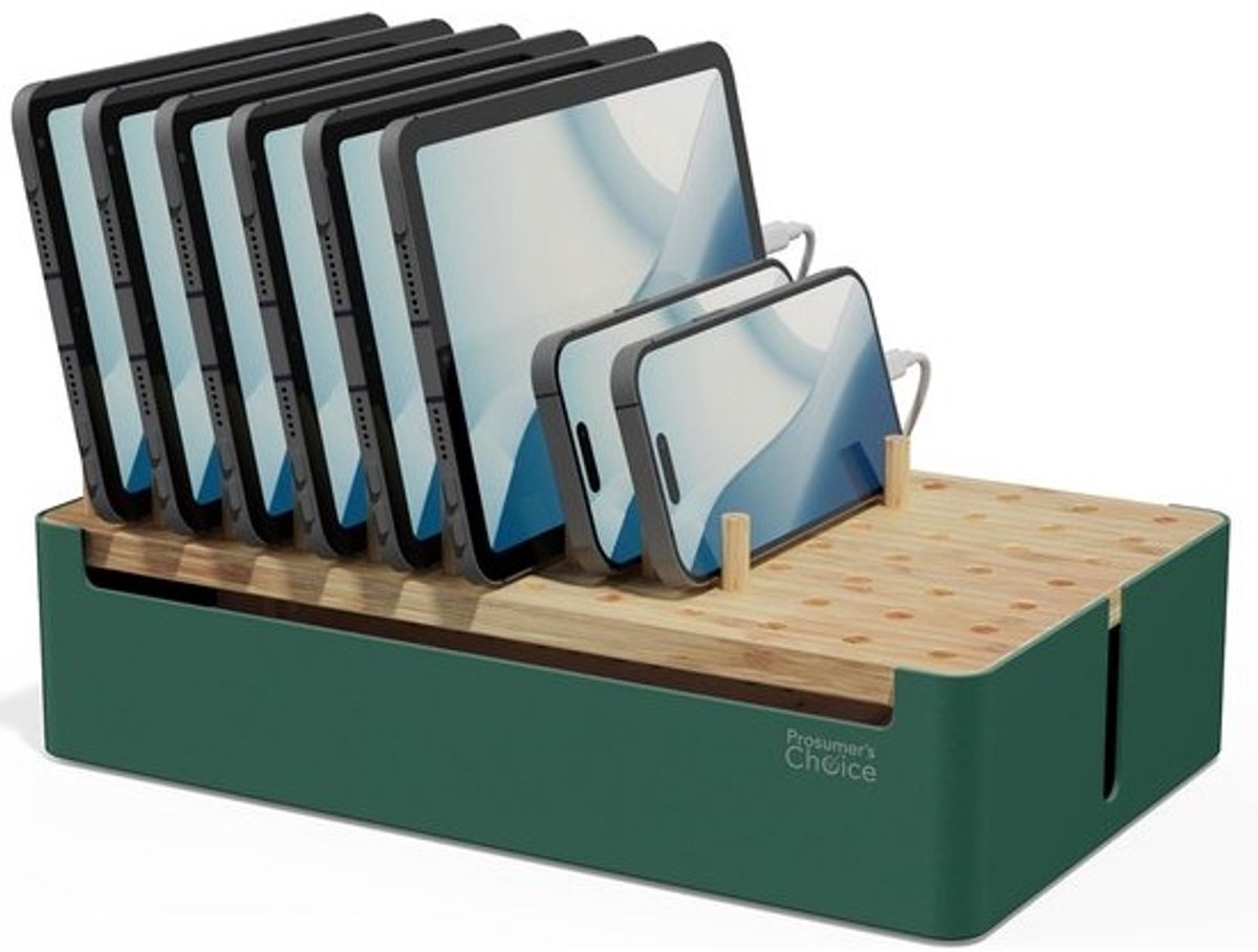 Organiser voor Opladen Telefoons, Tablets en Laptops - Bamboe Laadstation met Kabelmanagement