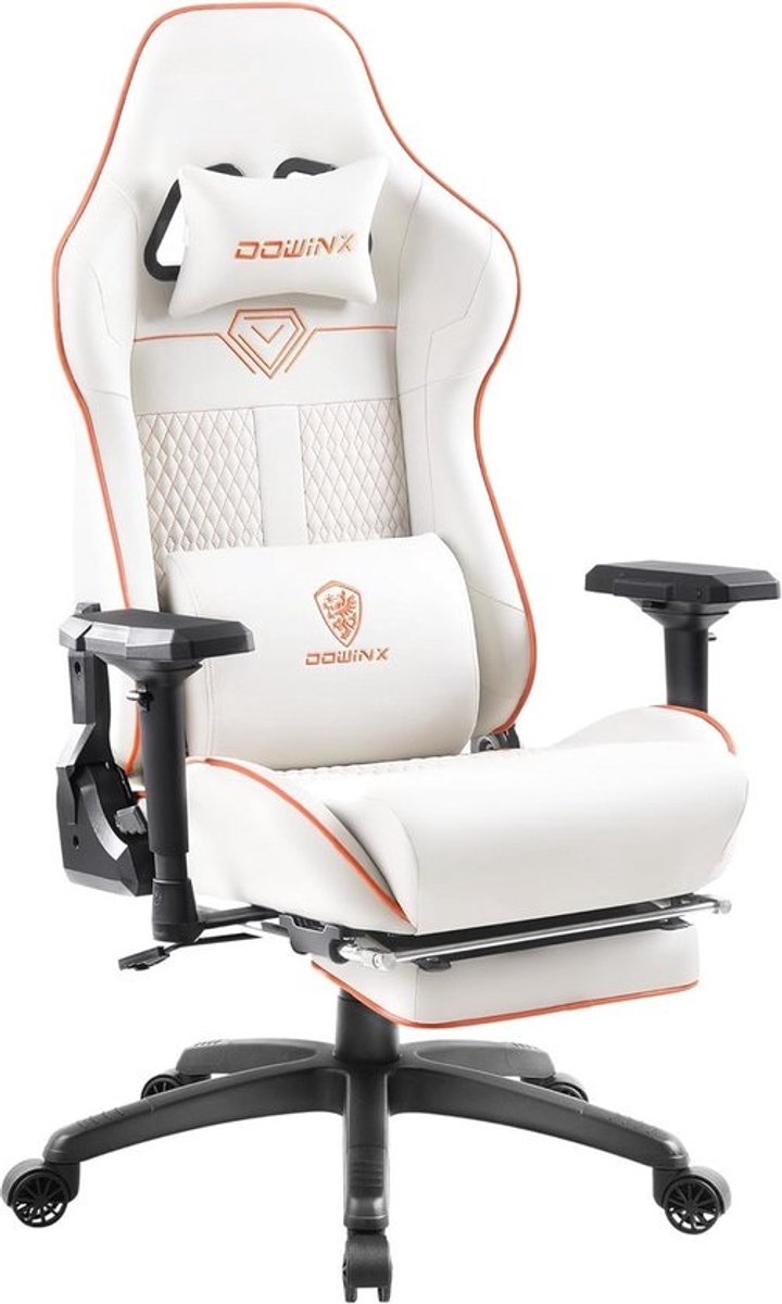 Ergonomische Gamingstoel met Voetensteun en 4D Armleuningen - Hoge Capaciteit tot 150 kg - Wit Kunstleer