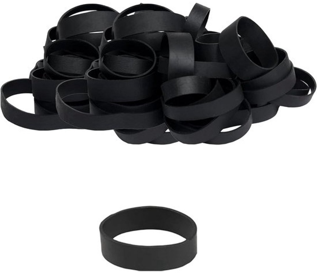 36x Extra Sterke, Brede Zwarte Elastieken - Robuust Rubber voor Kantoor, Thuis en Buiten