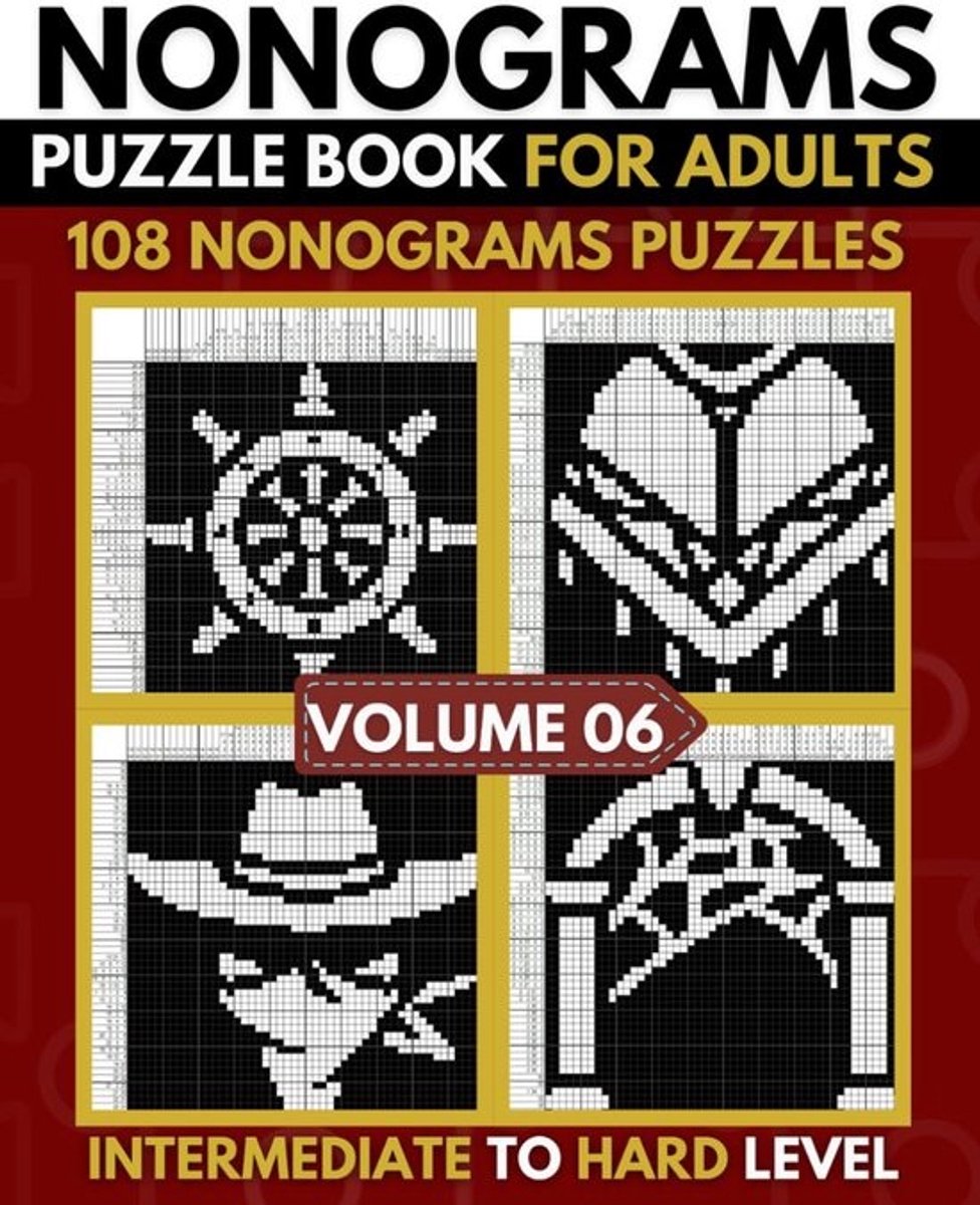 Nonogram Puzzelboek Midden-Moeilijk tot Moeilijk voor Volwassenen - 108 Logische Picross Puzzels