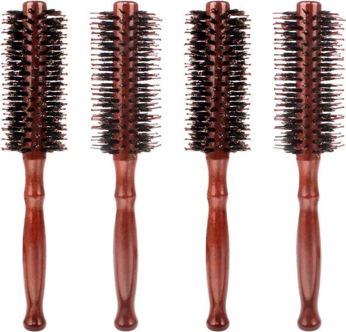 4 Stuks Ronde Styling Borstels met Houten Handvat en Varkenshaar voor Föhnen en Krullen