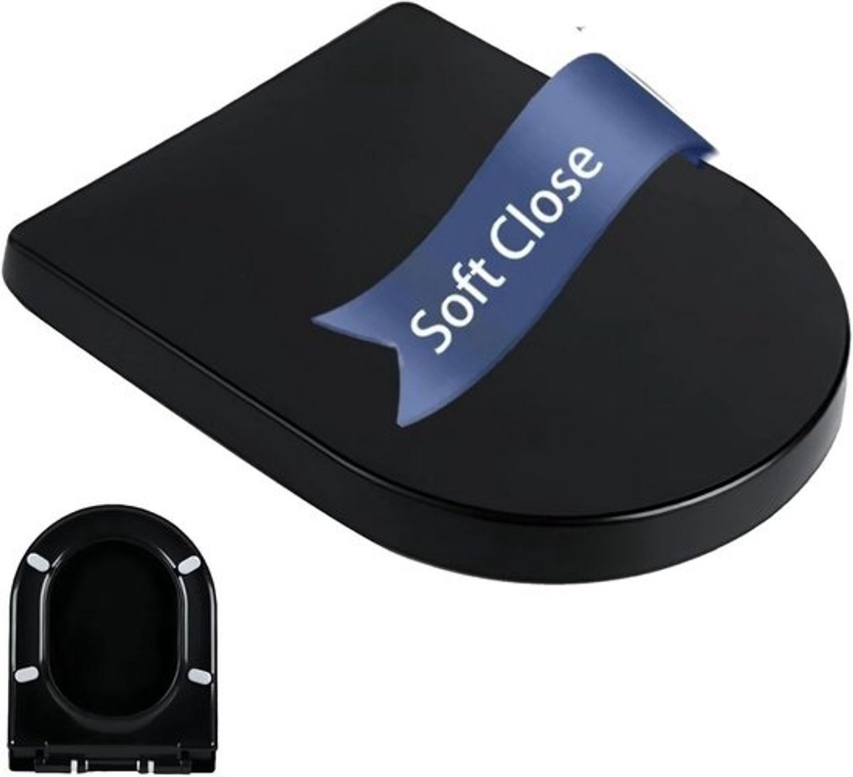 Toiletbril D-vorm - Toiletdeksel - Badkamer vernieuwen - Softclose mechanisme - 46 x 36 cm - Zwart