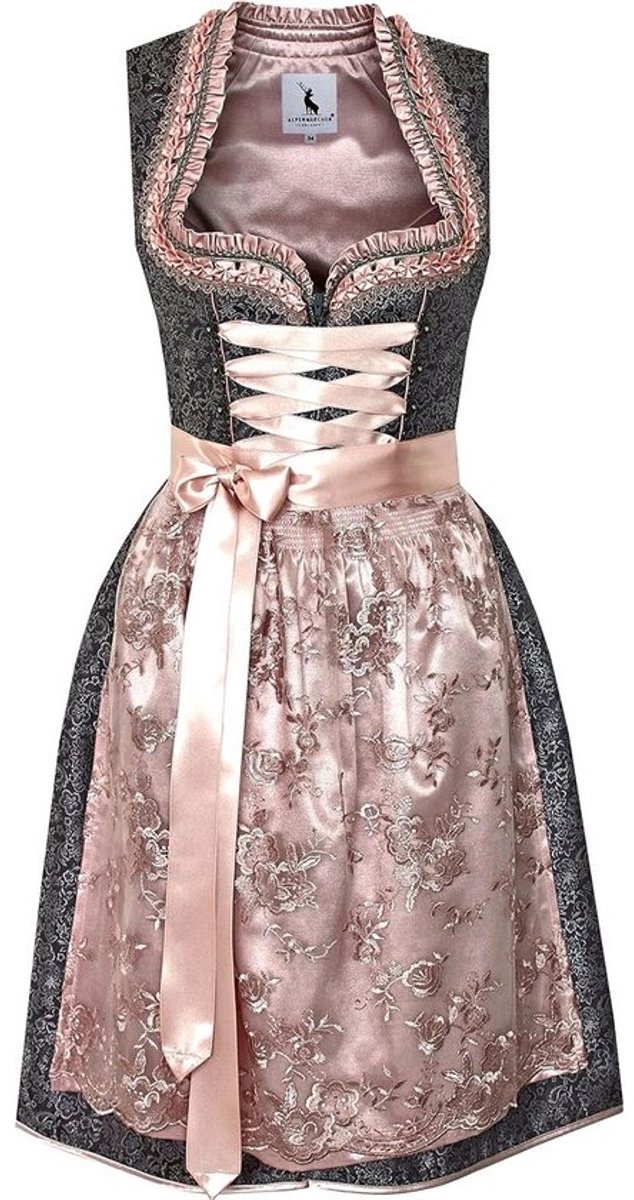 Elegante midi-dirndl met kanten schort voor dames, maat 32-54