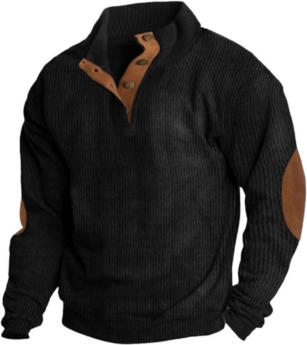 Gebreide Herentrui - Pullover met Rits - Casual Draagcomfort - Opstaande Kraag Elleboogstukken
