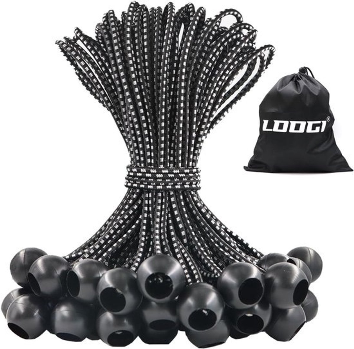25 Stuks Spanrubbers met Bal 20 cm - Sterke Elastische Touwen voor Zeil, Tent of Banner