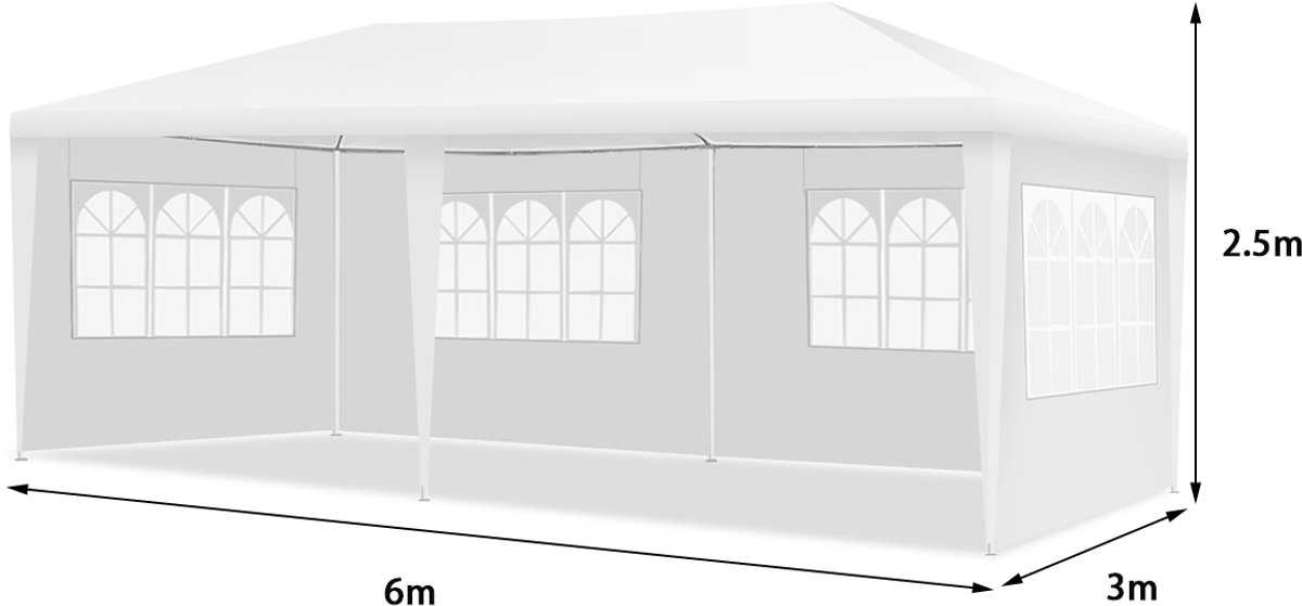 SureDeal® - Partytent - Tuinpaviljoen Feesttent - Uitneembare Zijwanden Paviljoen - 6x3x2.5 cm - Wit