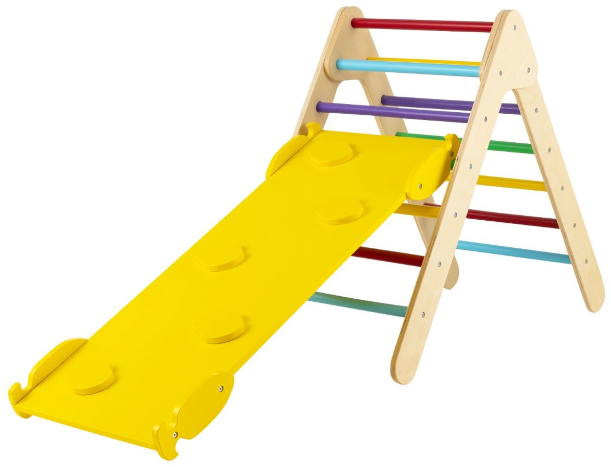 SureDeal® - Klimrekk - Klimdriehoek - Helling Klimrek Hout - Klimmen - Glijden - Peuters Vanaf Jaar - 86,5x48x73,5 cm - Meerkleurig