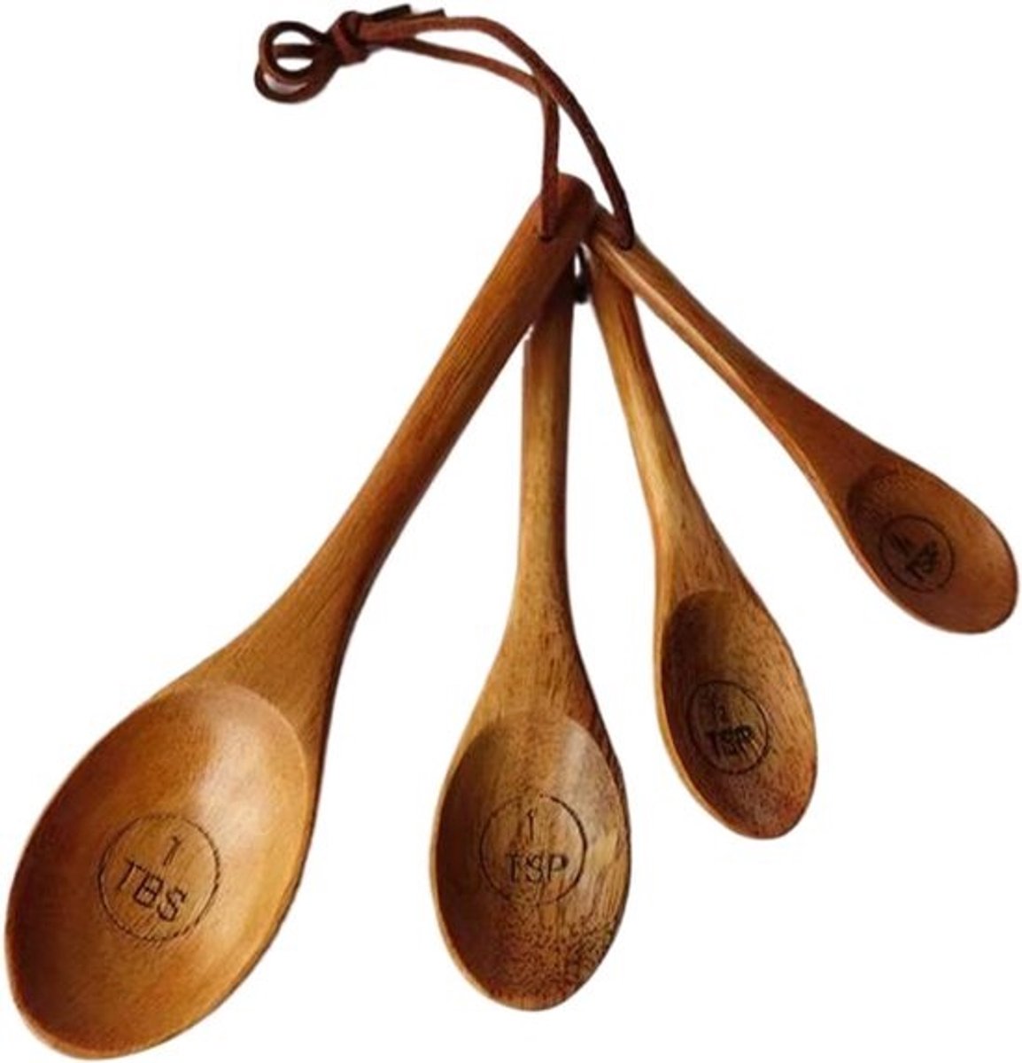 Maatbeker Lepel Set - Keukenmaatjes Hout - Kruiden Afmeten - Handgemaakt Acaciahout - 4 Delig - Natuurlijk Hout