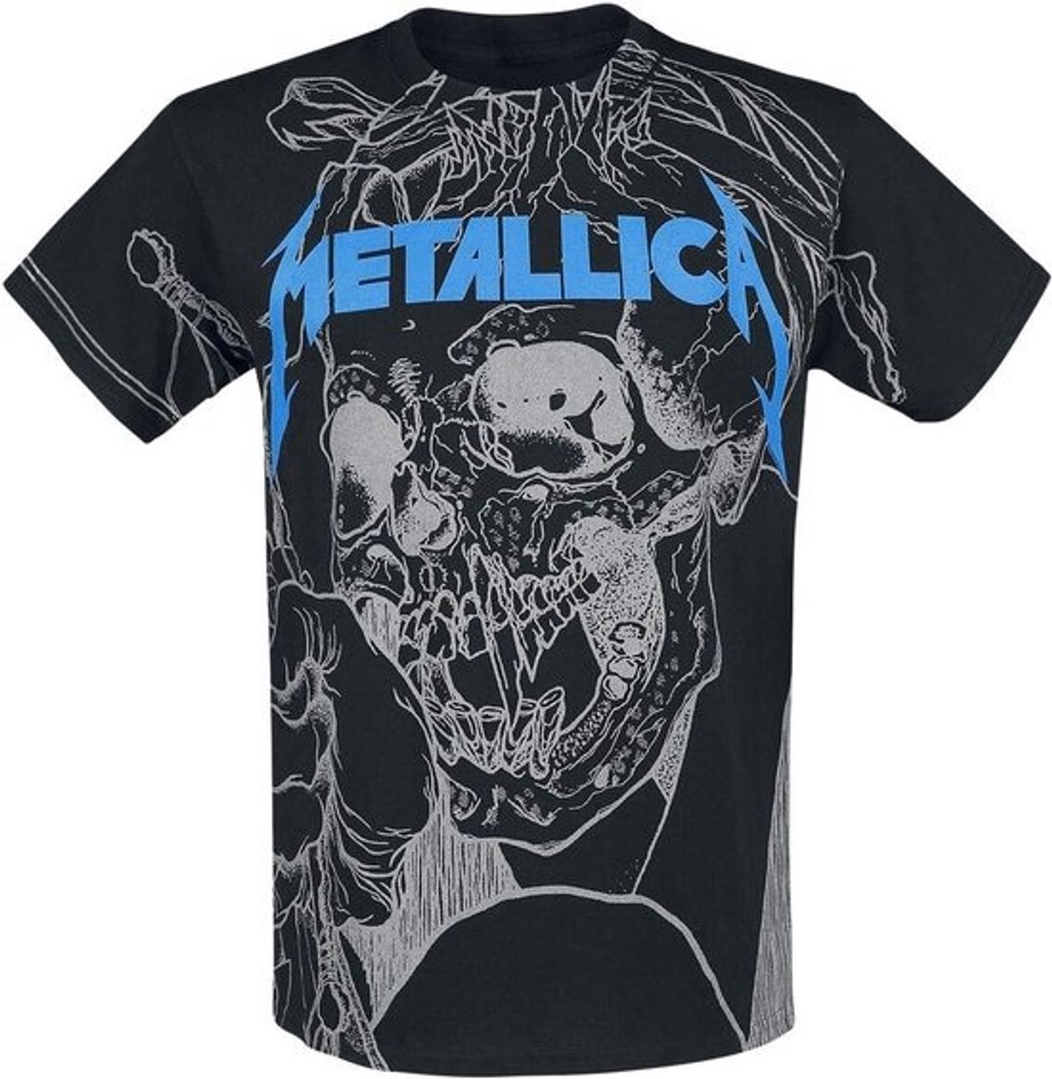 Zwart Metalen T-Shirt met Japanse Gerechtelijke Allover Print