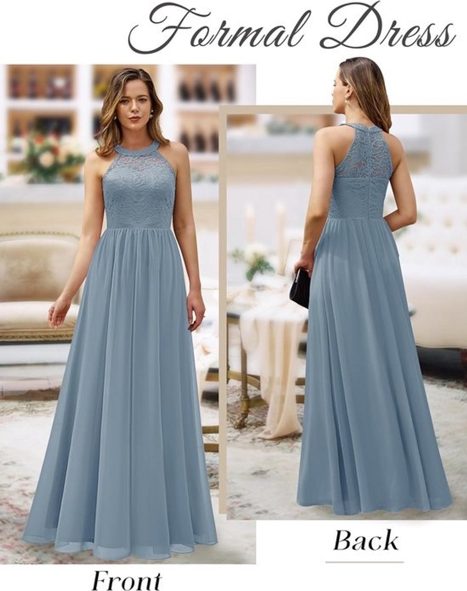 Elegante Lange Chiffon Halterjurk voor Feest, Bruiloft of Galagelegenheid