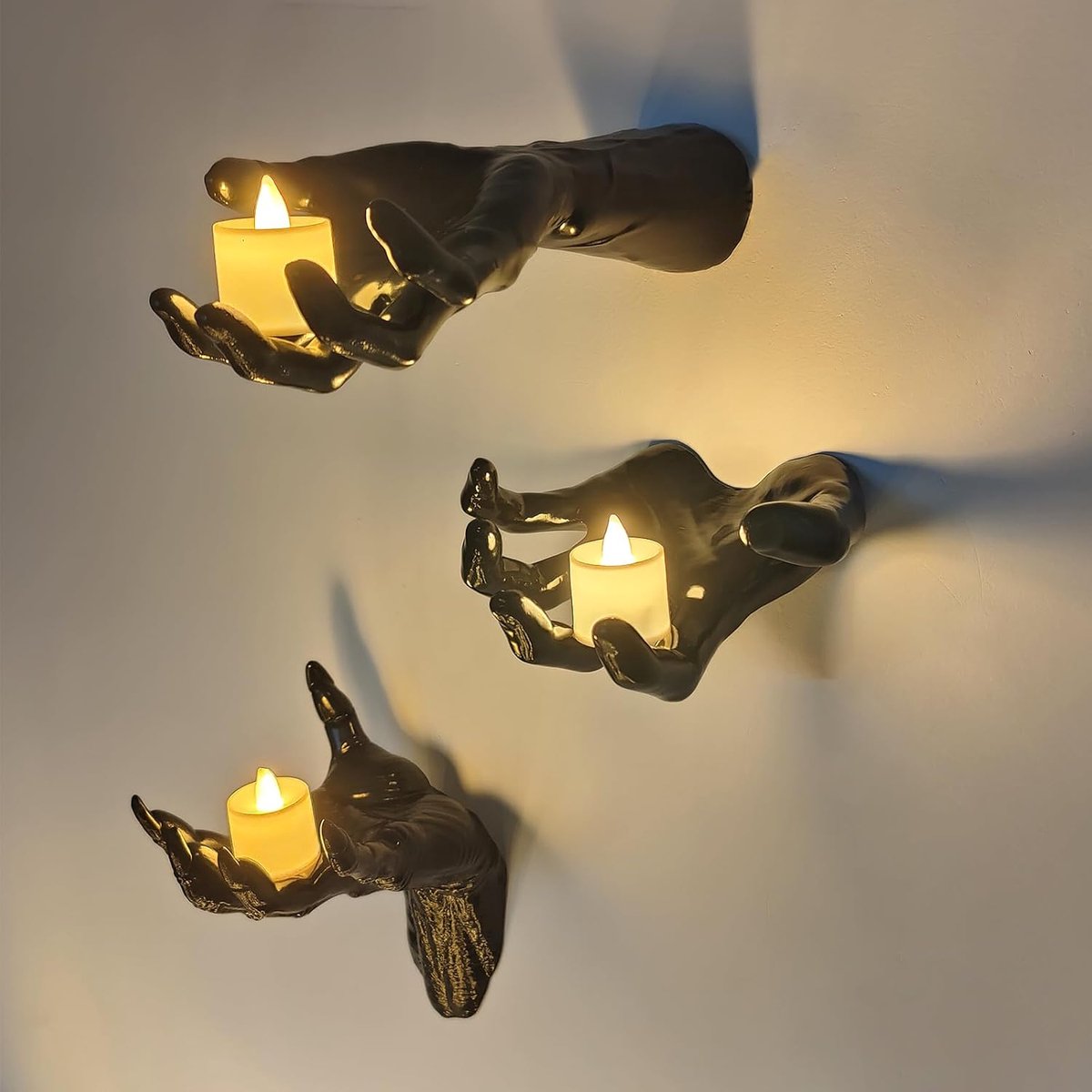 Halloween-griezelhanden met kaarsen - voor enge sfeer - voor binnen en buiten - Halloweenwanddecoratie - voor feestliefhebbers - 3 stuks