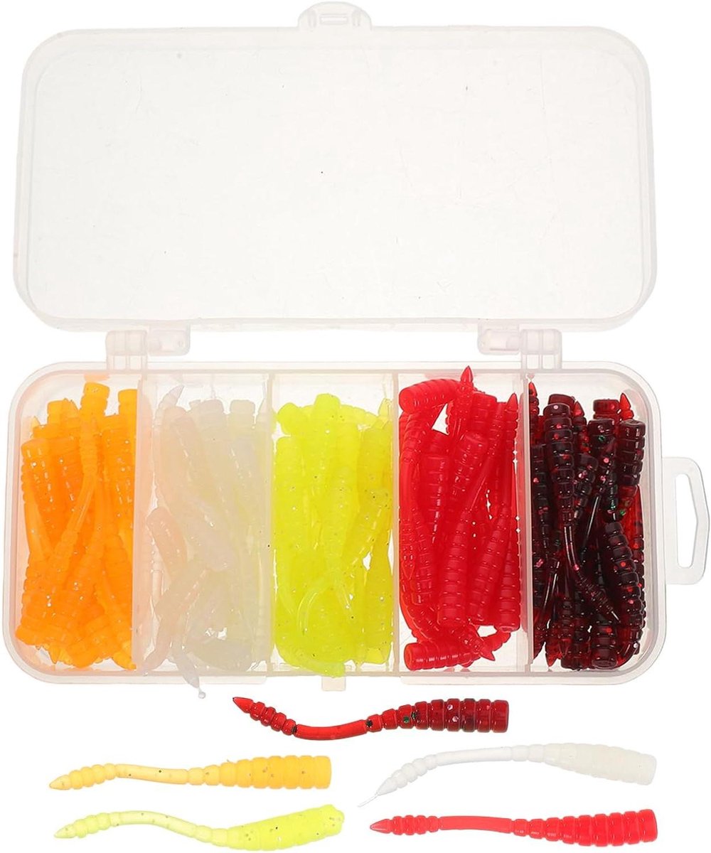 Kunst Aas Worms - Zachte Lures - Zoetwater Vissen - Realistische Beweging - 100 Stuks - Diverse Kleuren