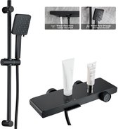Auralum Max Thermostatische Douchekraan 2 Uitlaten - Piano Button - Waterval Badkraan met Veiligheidsknop - 6 Straalstanden handdouche - Mengkraan Douche Messing Zwart