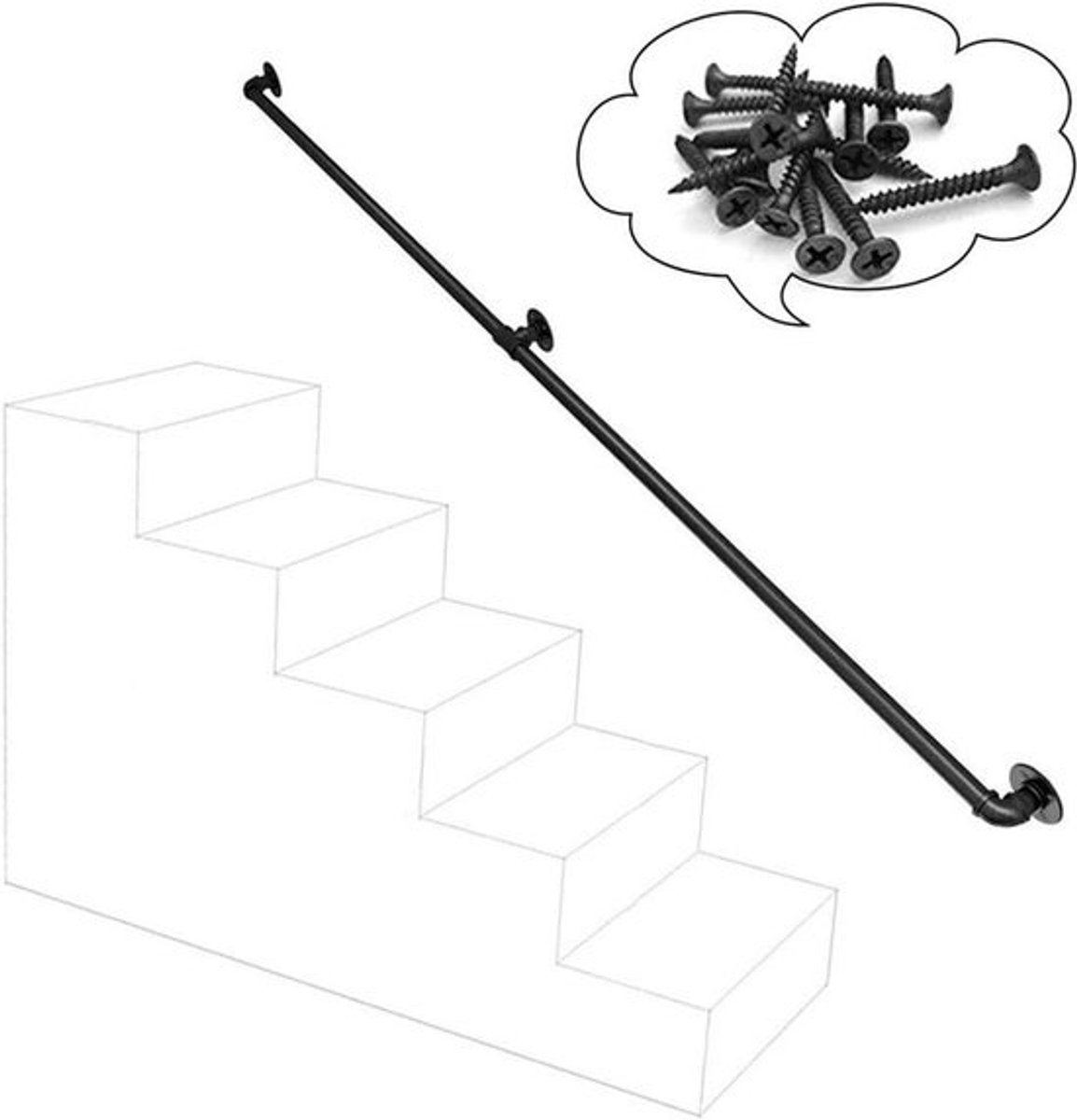 Veiligheidstrapleuning - Wandmontage Leuning - Veilige Ondersteuning - Roestwerende Coating - 250 cm - Zwart