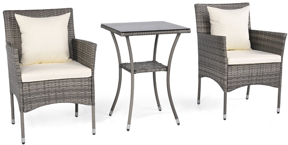 SureDeal® - Tuinset - Delige Rotan Tuinstoelen - Bijzettafel - Blad Gehard Glas - Terras Tuin Veranda - 57x57x82 cm - Wit