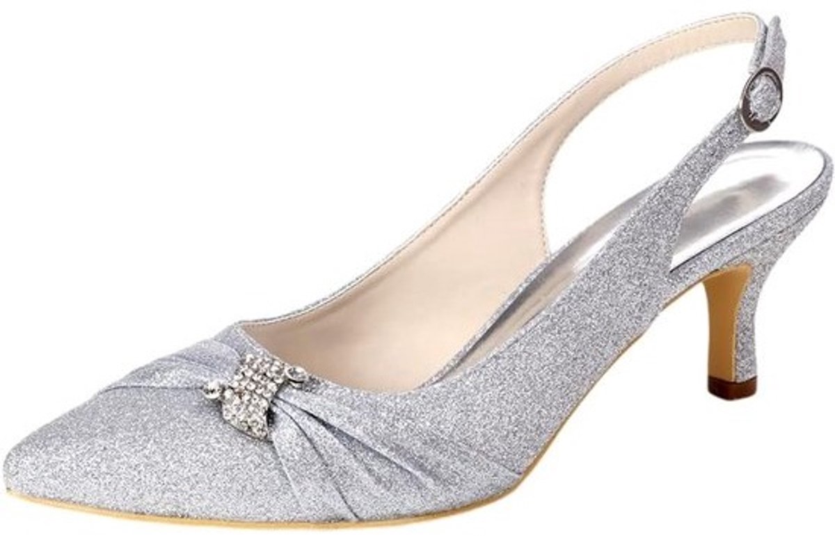 Dansschoenen Slingback - Avondschoenen Hoge Hak - Feestelijke Gelegenheden - Versierd met Strass - 6CM Hakhoogte - Puntige Teen