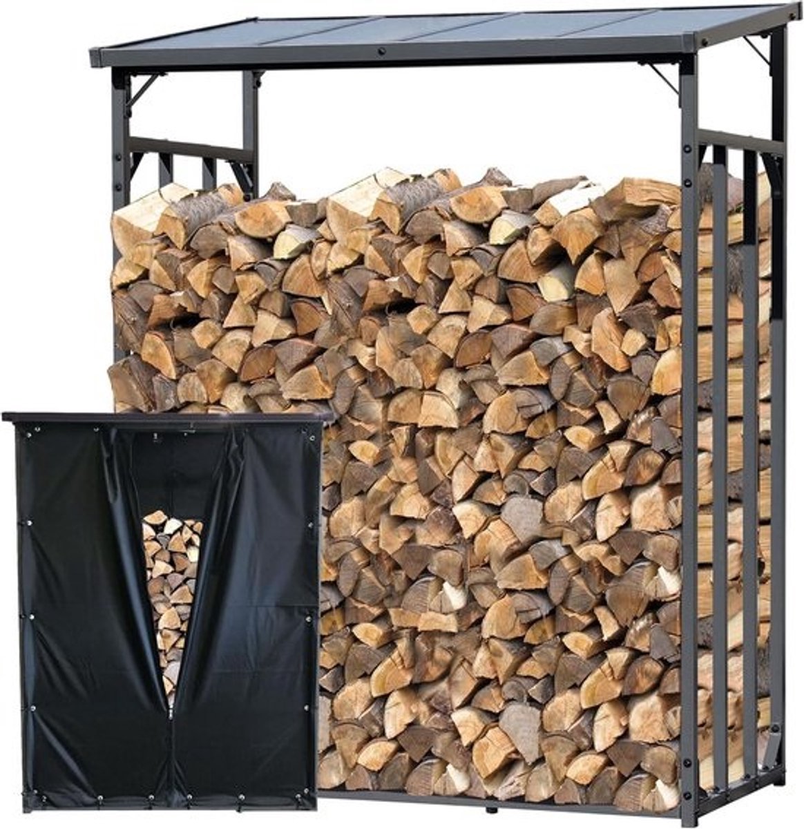 Haardhoutrek 143x70x185 cm - 1,8 m³ - Poedercoat Staal - Polycarbonaat Dak - Antraciet