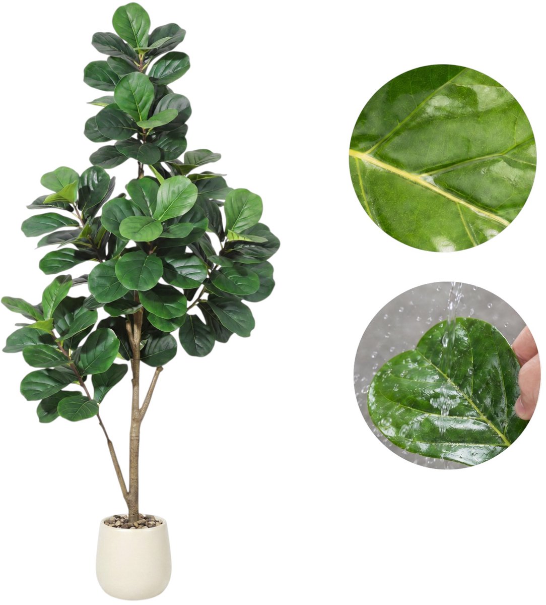 Danky Kunstmatige vioolbladvijg (Ficus lyrata) - Kamerplant - Inclusief pot en decoratieve steen - Eenvoudig te monteren - 180 cm