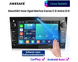 Awesafe Autoradio - Geschikt Voor Opel Meriva Corsa C D Astra G H - Draadloos Carplay Android Auto - Linux systeem - 7 Inch Touchscreen - FM Radio Bluetooth EQ SWC Wifi Airplay - Scherm voor Gebarenbediening - Glanzend zwart