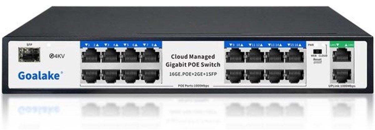 Gigabit Ethernet Switch - Netwerk Hub - PoE+ Apparaten - 16 PoE+ poorten - 27x18x4.5 cm - Zwart