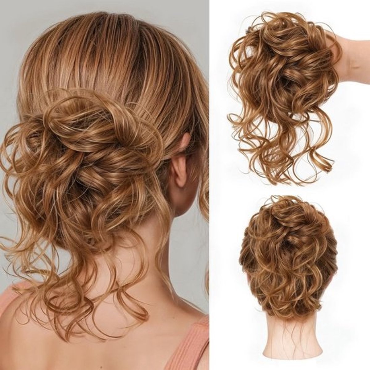 Rommelige Kapsel Losse Knot Haarstuk - Synthetisch Krullend Golvend Haar voor Direct Volume