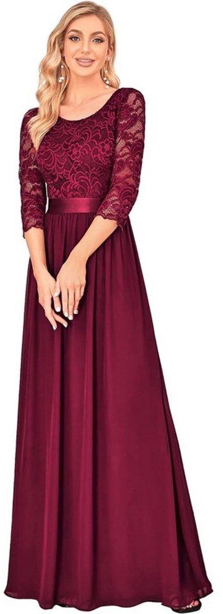 Elegante Maxi Jurk Dames Empirestijl Kant Chiffon Lange Avondjurk