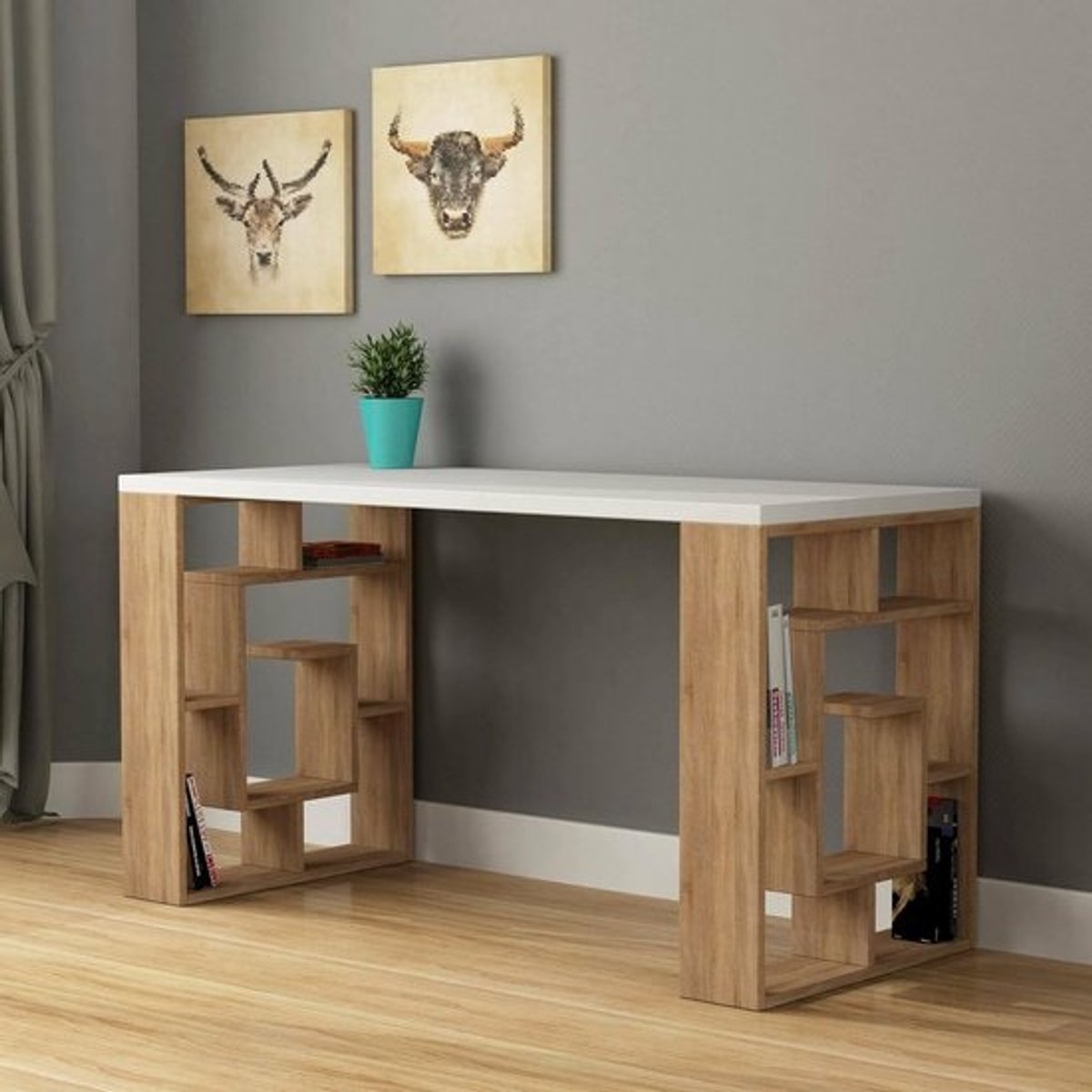 Ruime Bureau met Opbergplanken 140x60 cm - Modern en Functioneel Thuiswerkplek