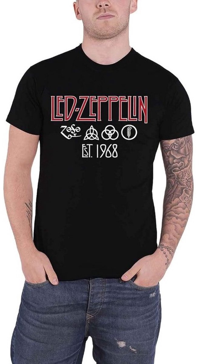 Zwart Heren T-shirt met Rockband Logo en Symbolen