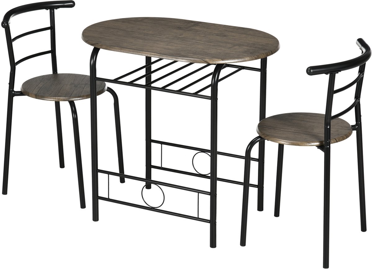 Eetkamerset 3-delig - Keukentafel met stoelen - Gezellig dineren - Met opbergvak - 80 x 53 cm - Zwart