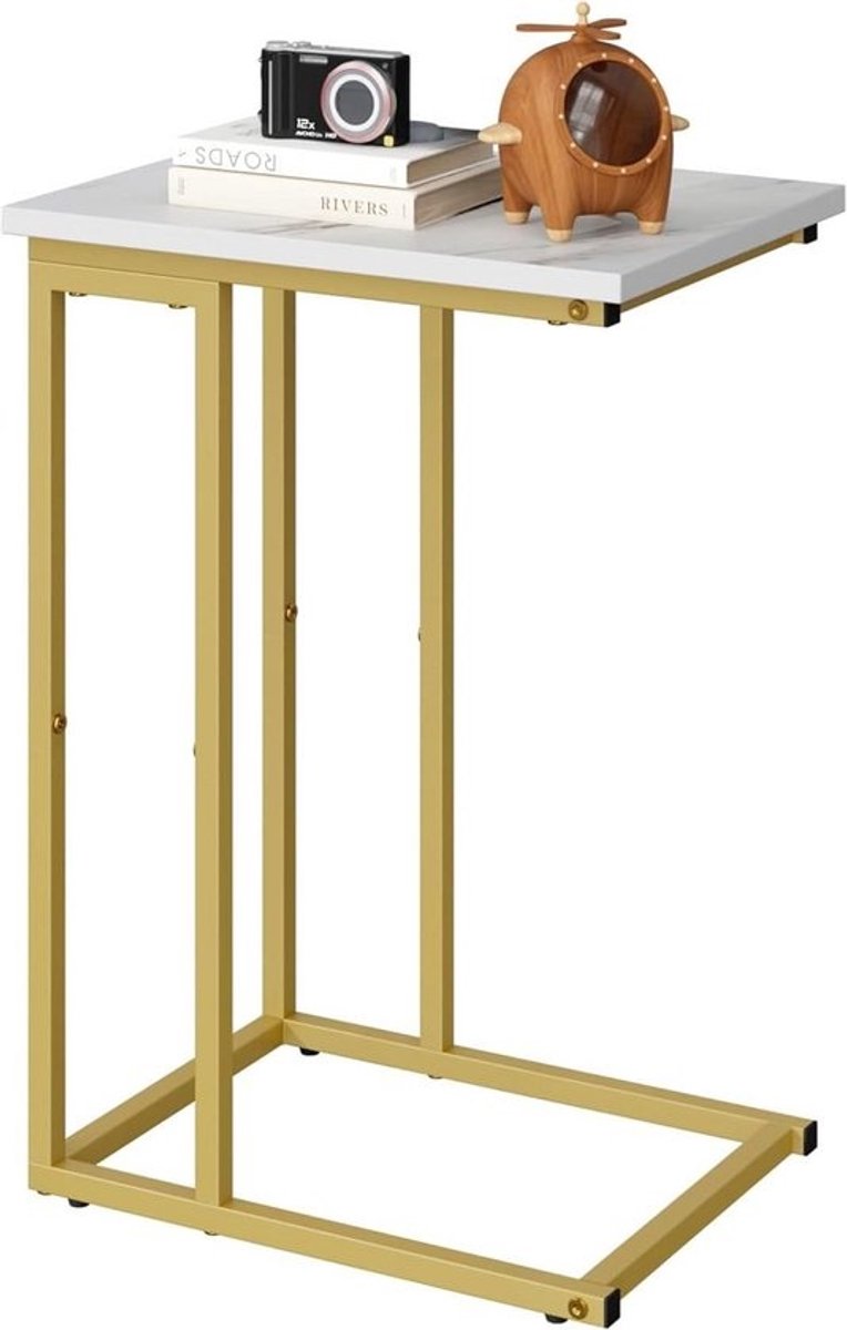 Bijzettafel C-vorm - Smal tafeltje - Bank en bed - Verstelbare voeten - 61.5 cm hoog - Wit goud