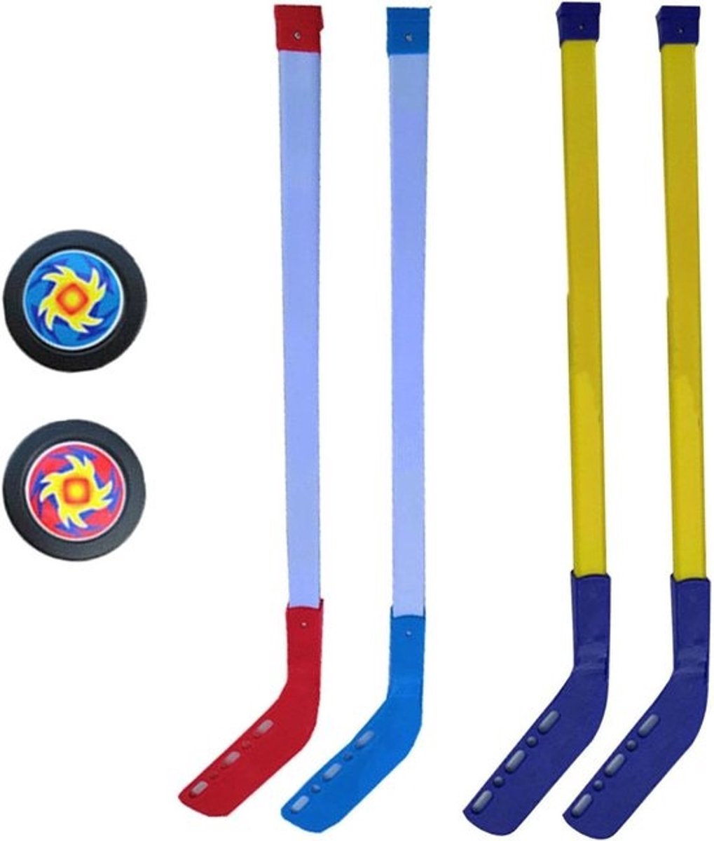 IJshockeyracketset Kinderen - Straathockeyset Speelgoed - Buiten Sporten - Duurzaam ABS Materiaal - 70 cm - Rood Blauw