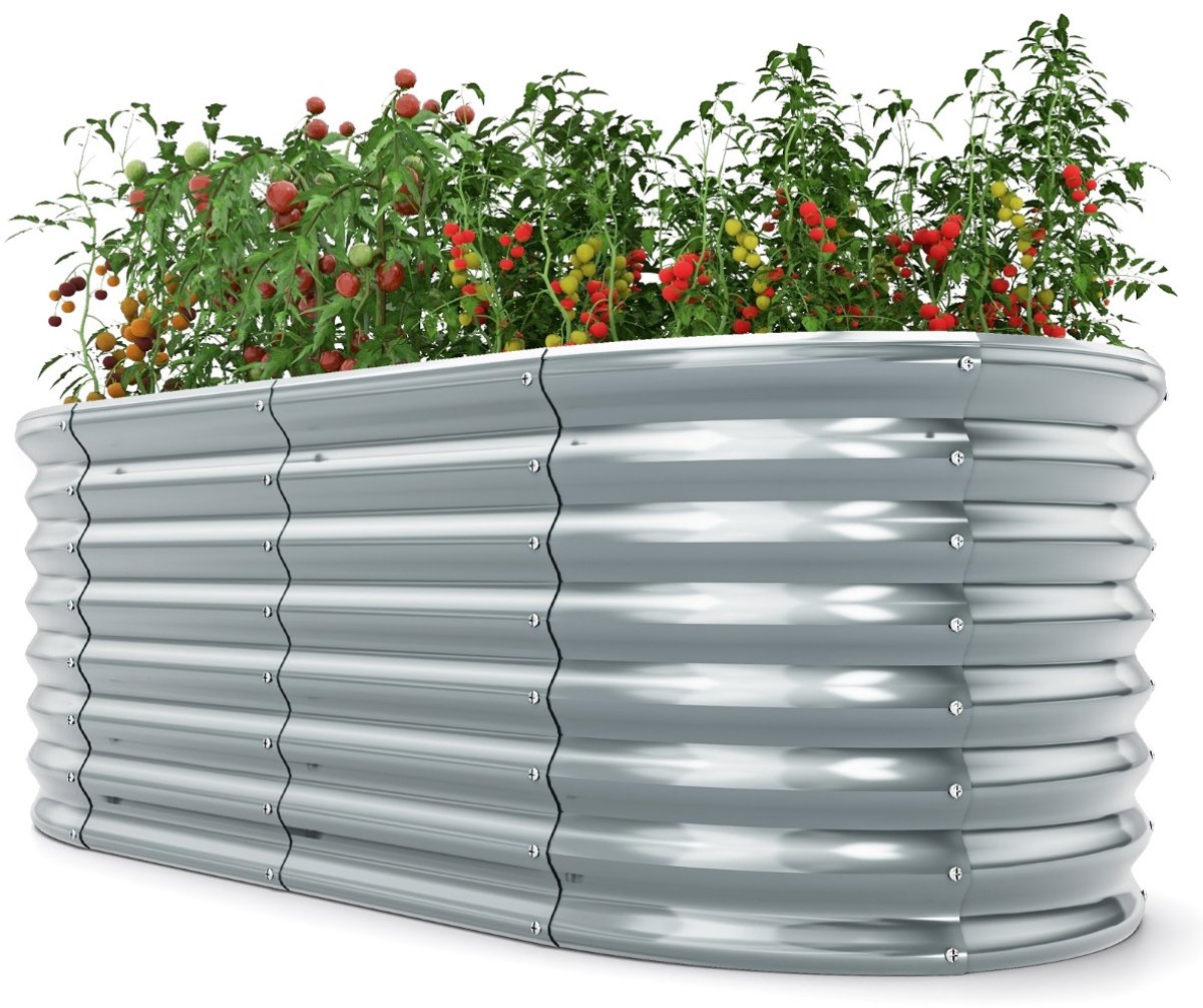 SureDeal® - Plantenbak - Metalen Ovaal Verhoogd - Open Bodem Koud - 165x80x60 cm - Grijs