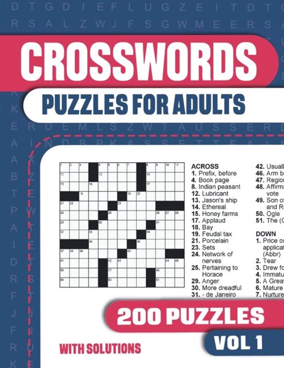 Kruiswoordpuzzels voor Volwassenen: Groot Puzzelboek met 200 Uitdagende Puzzels en Oplossingen