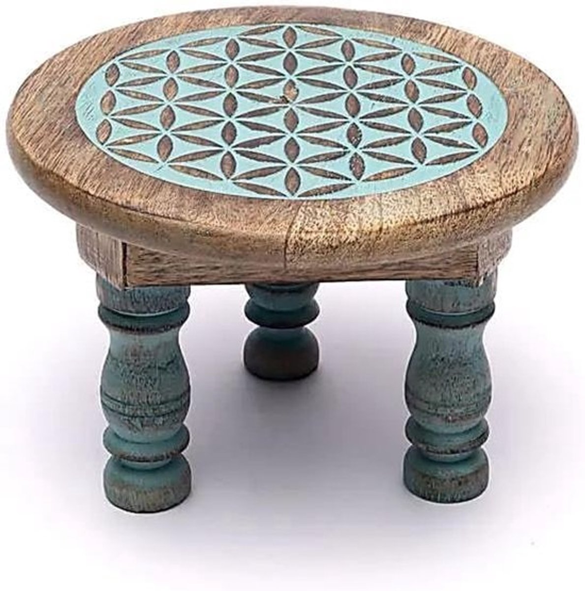 Spiritueel tafeltje - Rituele tafel - Meditatie en rituelen - Massief mangohout - 15 x 15 x 10 cm - Blauw
