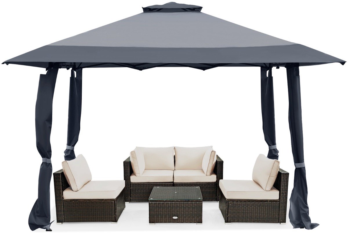 SureDeal® - Partytent - Gazebo - Dubbel Dak Oxford - Metaal Tuinhuisje Grijs - Grijs