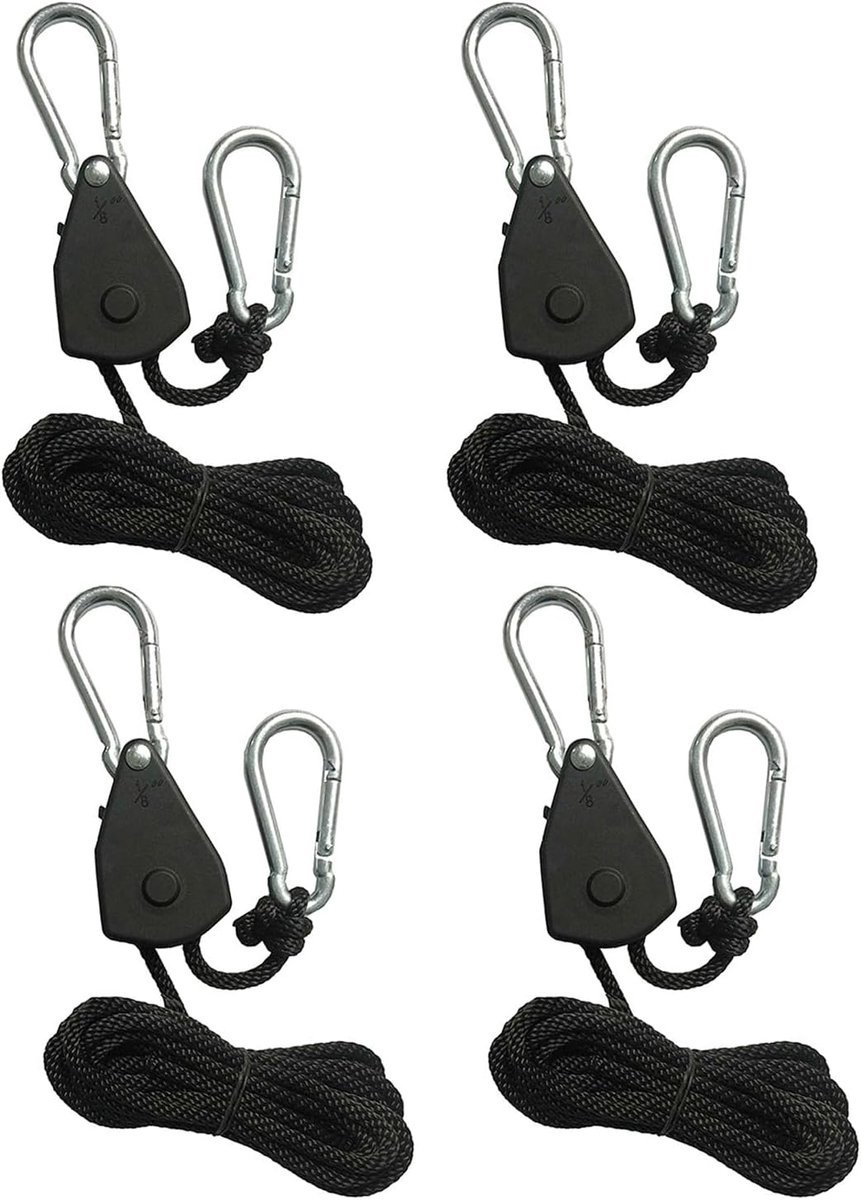 Set van 4 stevige kabelklemmen met haak, kabelklem van 1/8", verstelbare kabelklem voor plantenlamp, 2 m, met verstelbare kabelklem