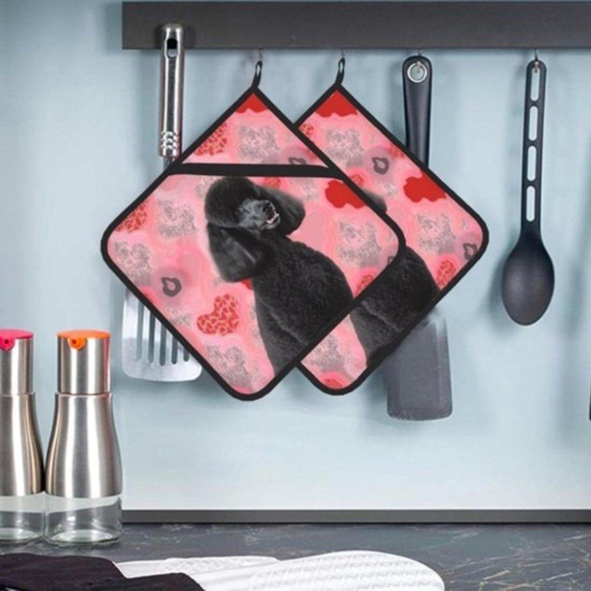 Pannenlappen met zak - Onderzetter oven - Keukenwerk - Hittebestendig polyester - 20 x 20 cm - Roze