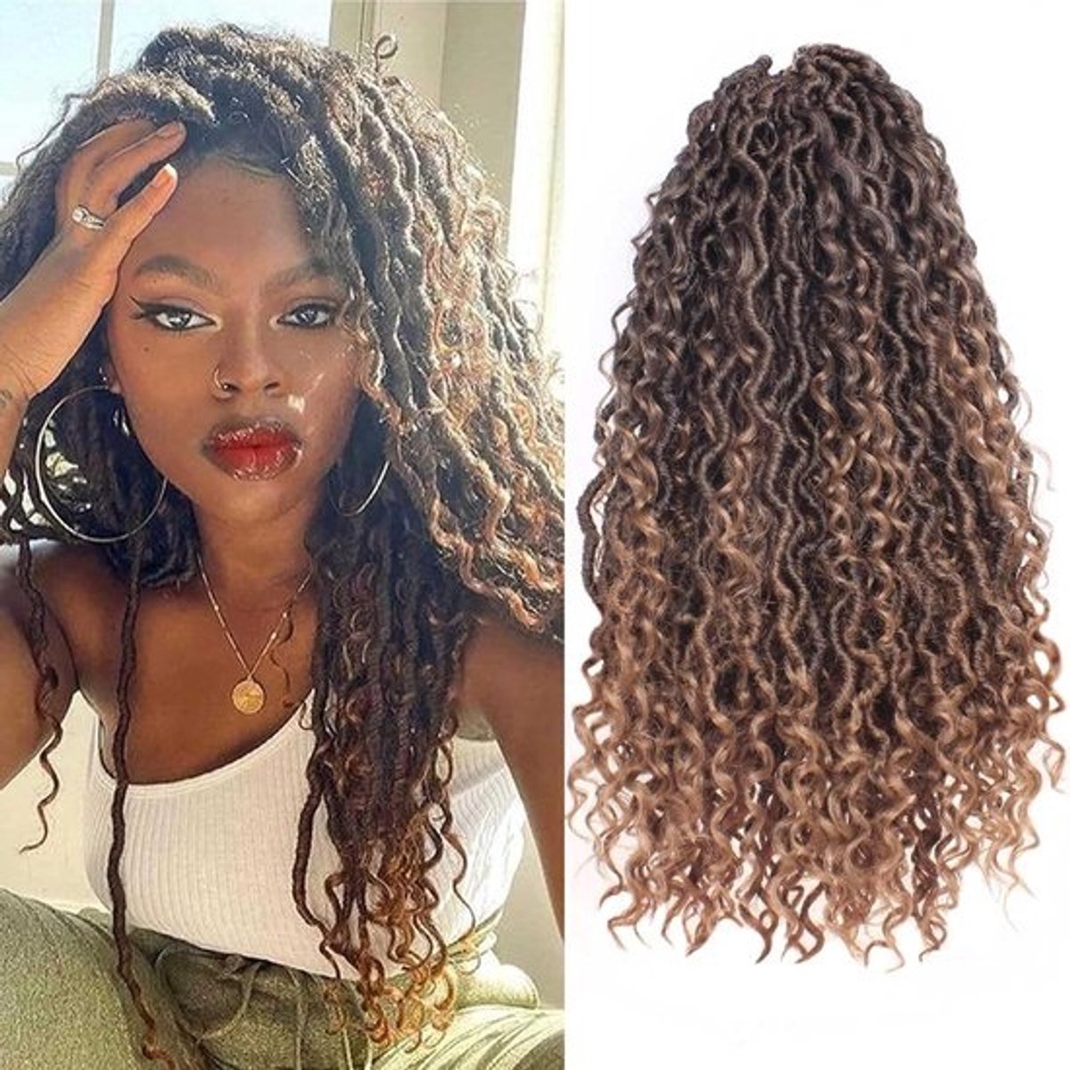 Ombre Krullende Kunstlokken voor Haken - 35 cm Bohemian Stijl Haarverlenging