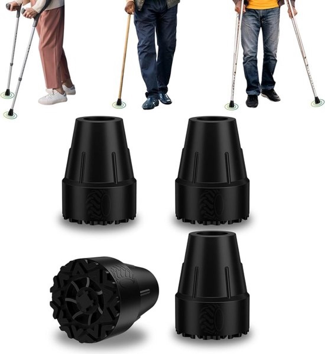 Rubberen Doppen voor Wandelstokken 22mm - Antislip Vervangingspunten met Metalen Inzetstuk
