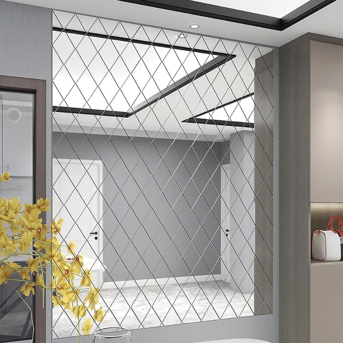 3D Spiegel Wandstickers Set van 17 Stuks, Diamantvormige Wanddecoratie, Zelfklevende Spiegels voor Slaapkamer en Woonkamer Decoratie