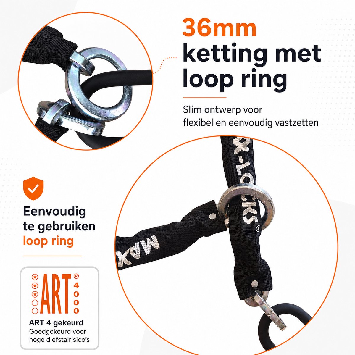 Maxx-Locks Naseby Art 3 Scooterslot + ART 4 Muuranker / Grondanker - Kettingslot met Loop en Beugelslot - Art Gekeurd Slot voor Fatbike en Scooter & Brommer - 120 cm – foto 5