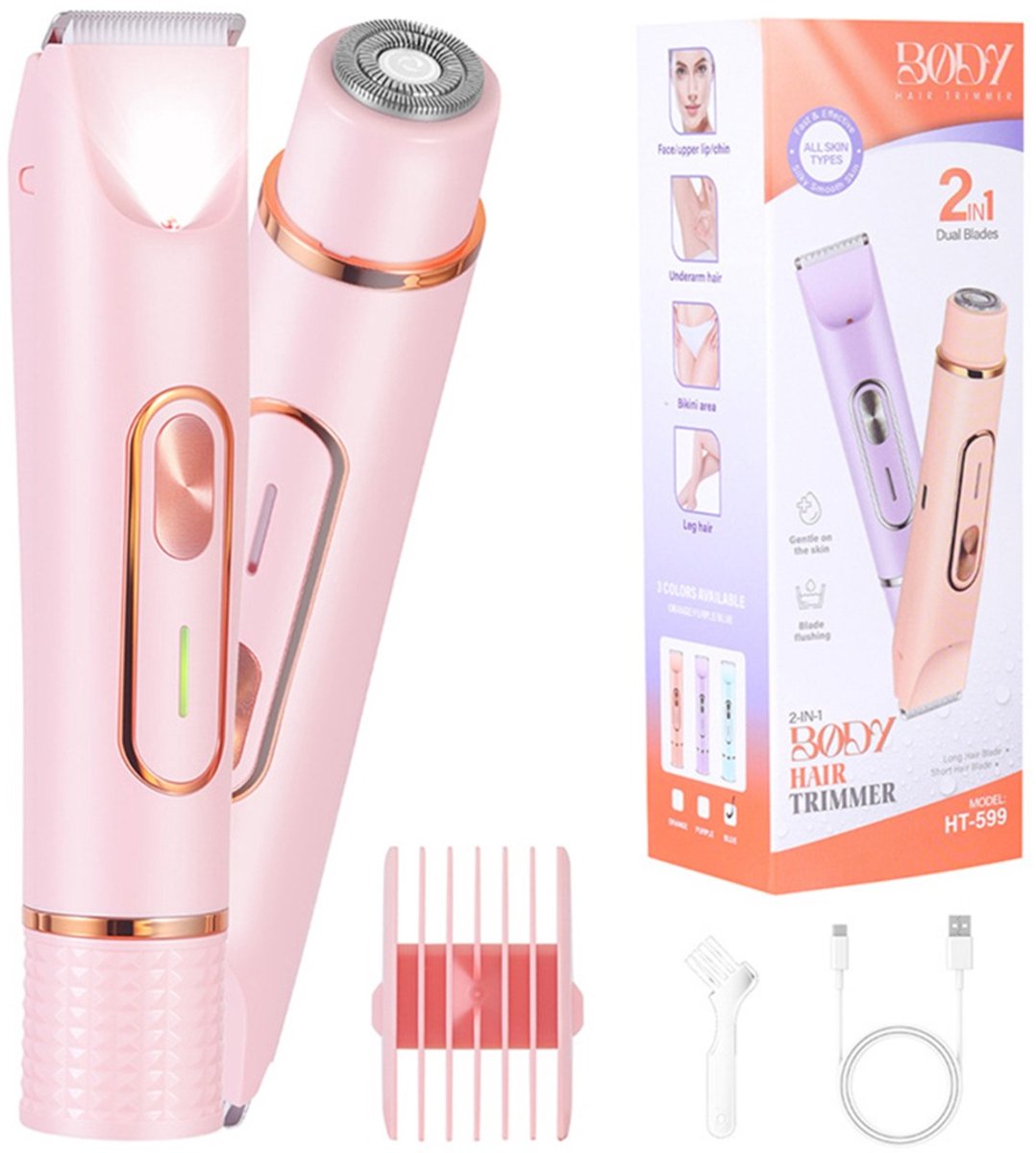 2-in-1 Elektrisch Scheerapparaat & Bikinilijntrimmer voor Vrouwen - Draagbaar & Oplaadbaar